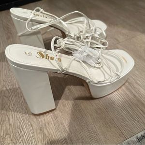 Shein tie lace up white platform heels white